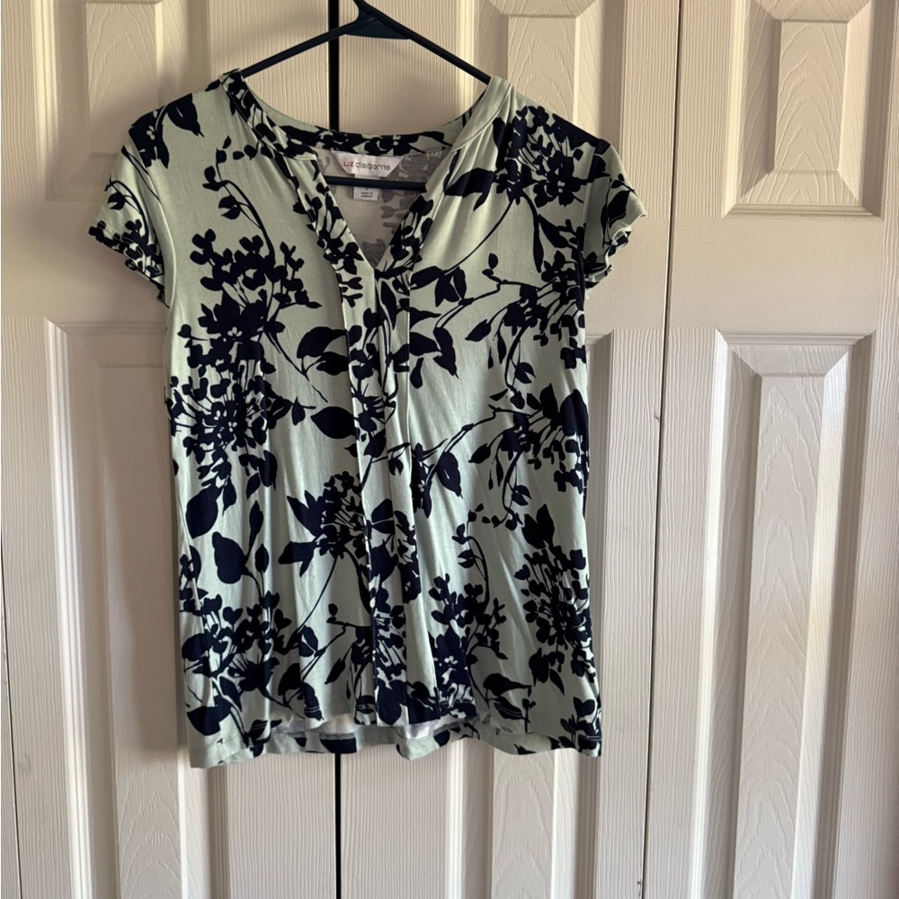 Black and White Cap Sleeve Blouse with Tie Front Liz‎ Claiborne
